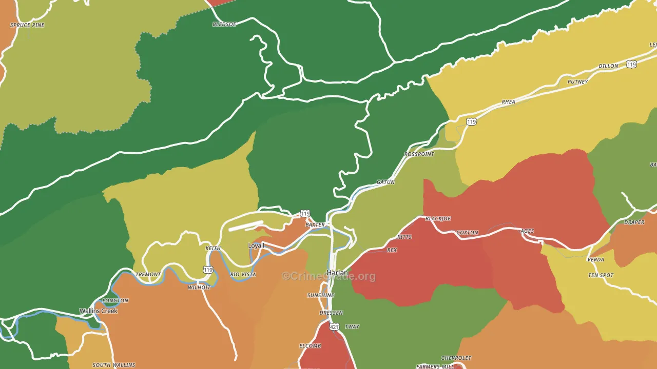 Baxter, KY Map of Assault Rates