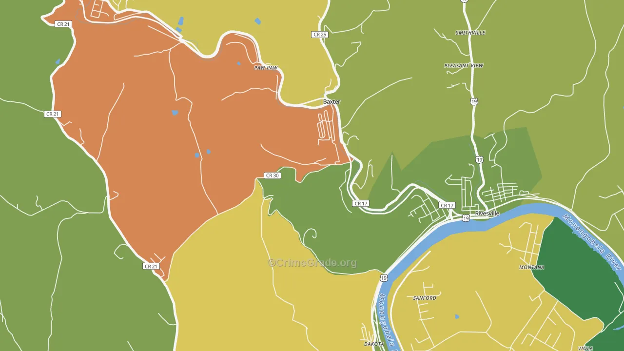 Baxter, WV Map of Assault Rates