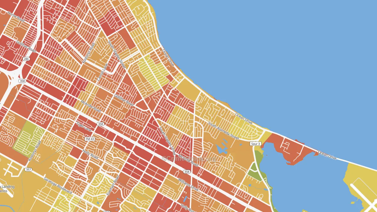 Bay Area, Corpus Christi, TX Map of Assault Rates