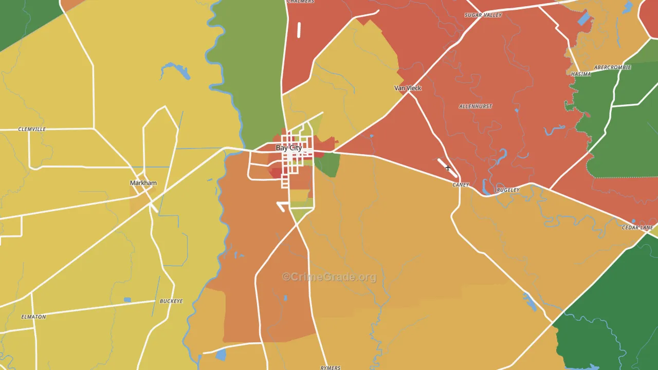 Bay City, TX Map of Assault Rates