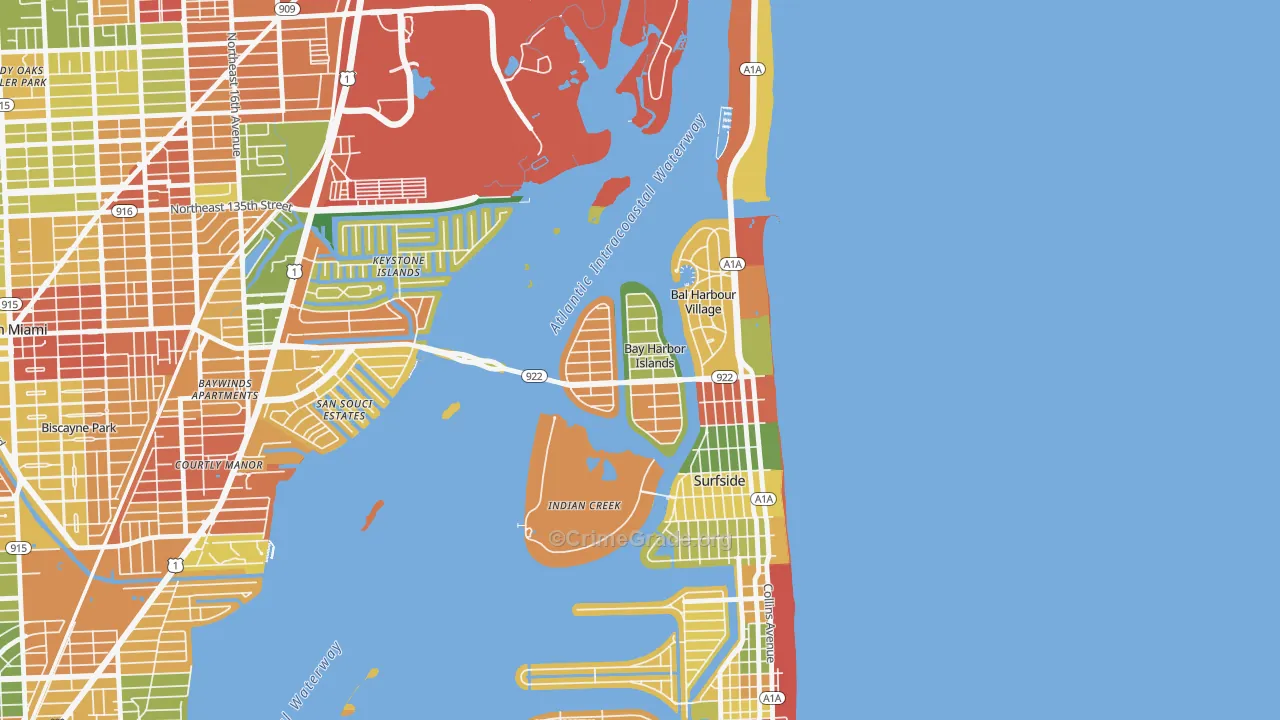 Bay Harbor Islands, FL Map of Assault Rates