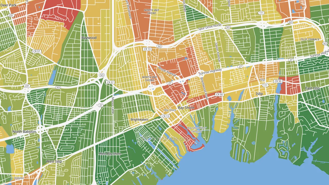 Bay Shore, NY Map of Assault Rates