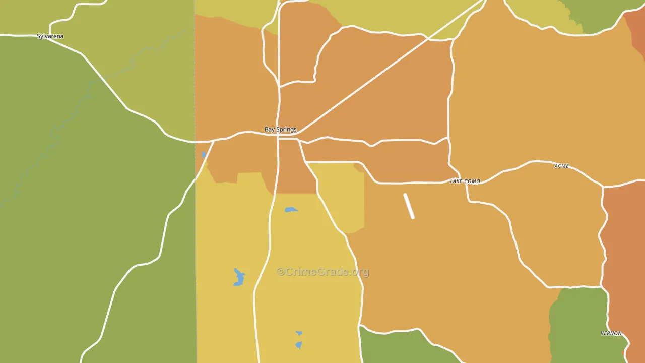 Bay Springs, MS Map of Assault Rates
