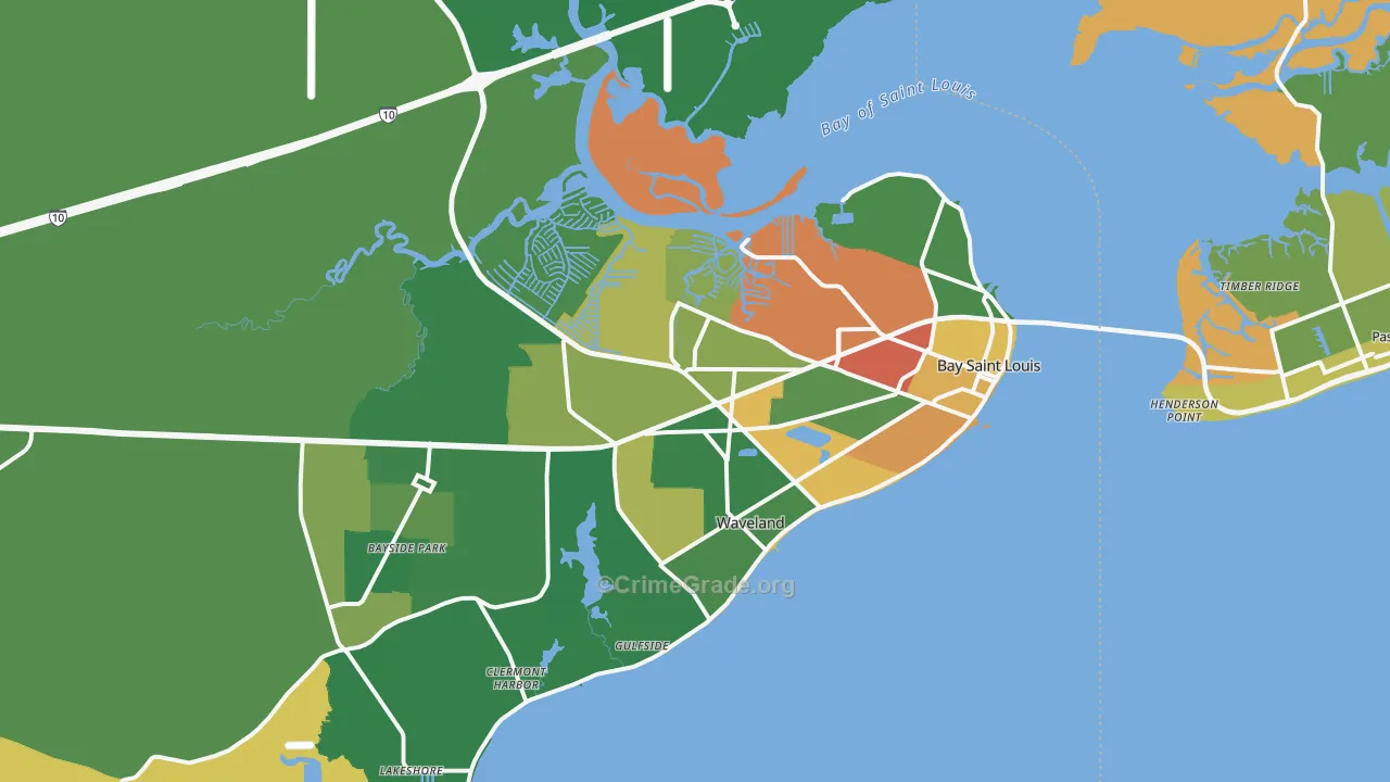 Bay St. Louis, MS Map of Assault Rates
