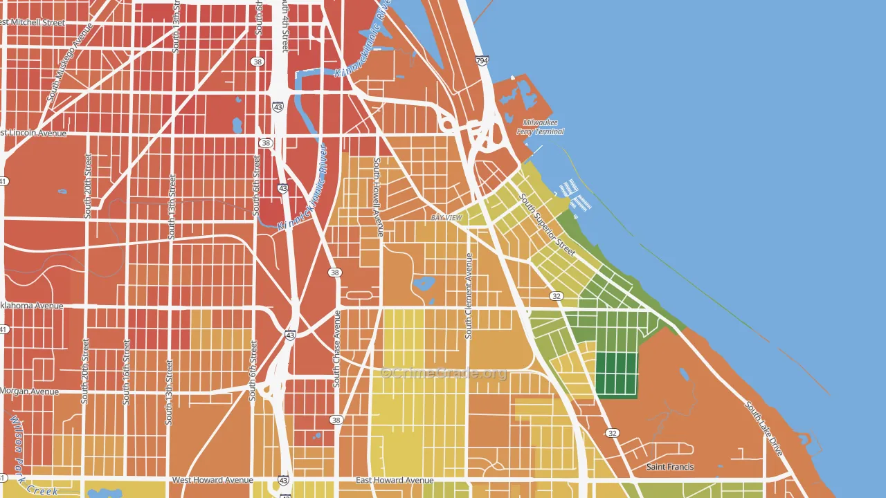 Bay View, Milwaukee, WI Map of Assault Rates