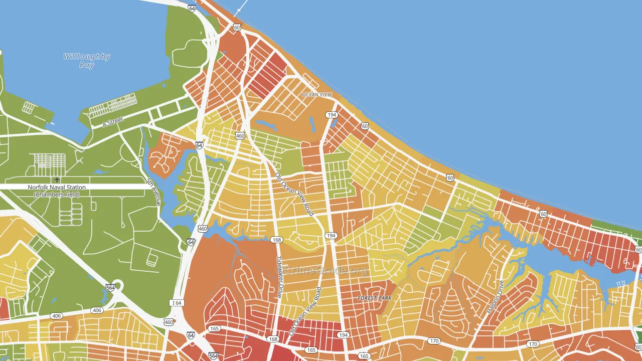 Bay View, Norfolk, VA Map of Assault Rates