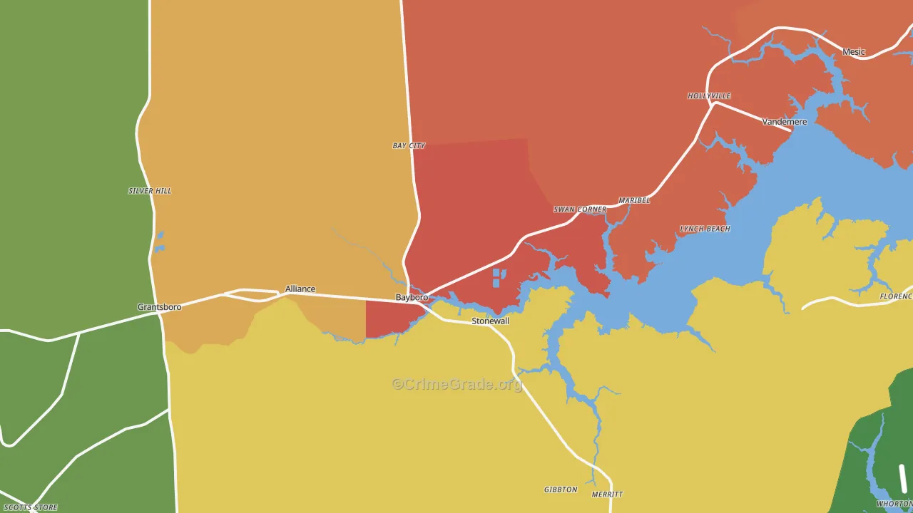 Bayboro, NC Map of Assault Rates