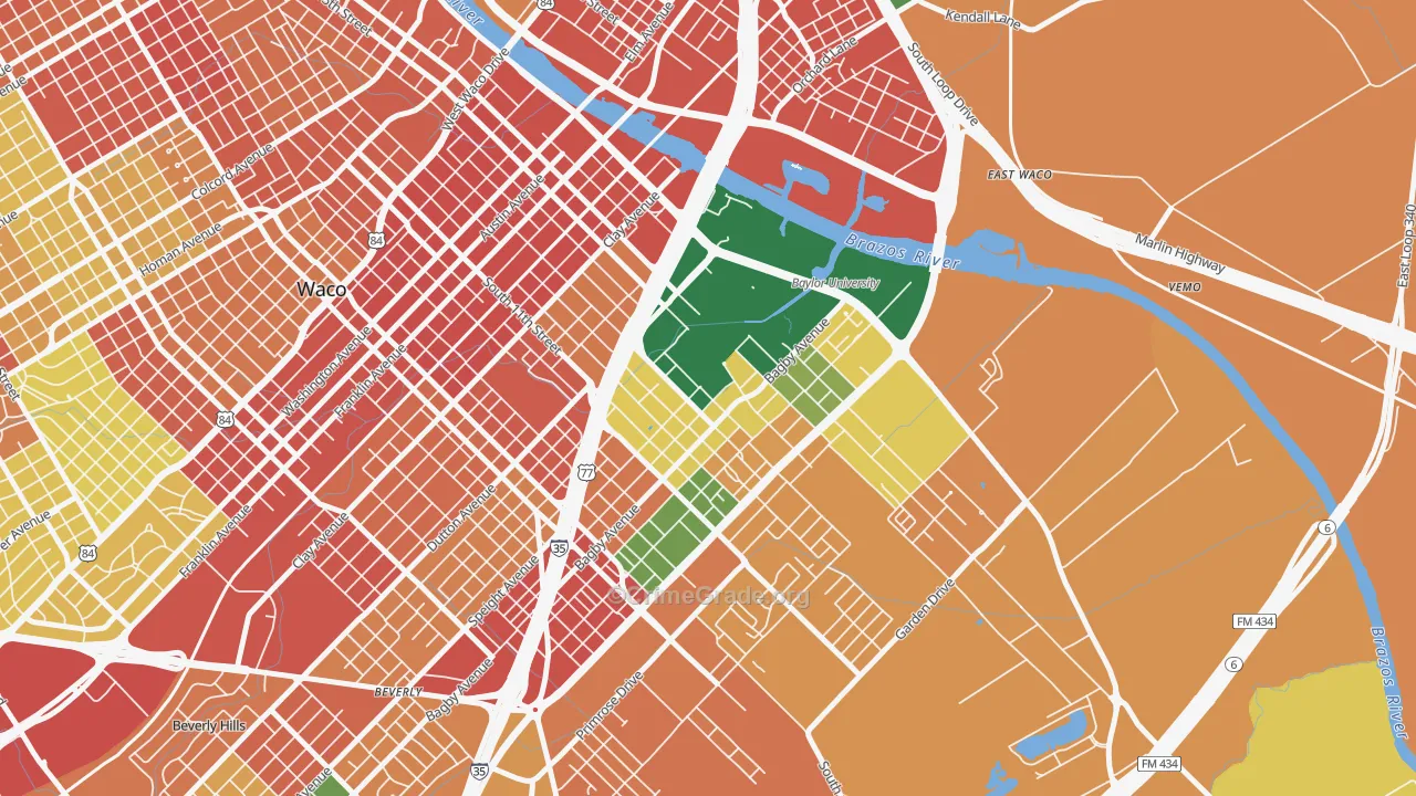 Baylor, Waco, TX Map of Assault Rates