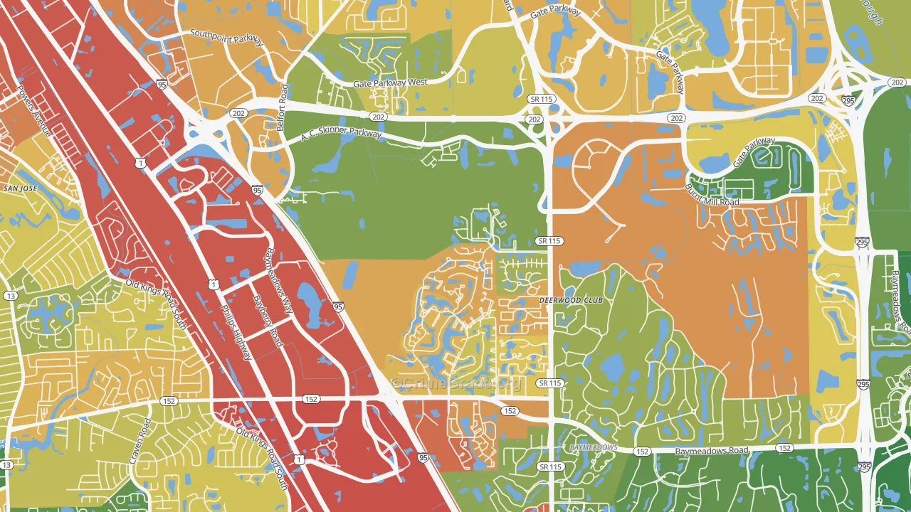 Baymeadows, Jacksonville, FL Map of Assault Rates