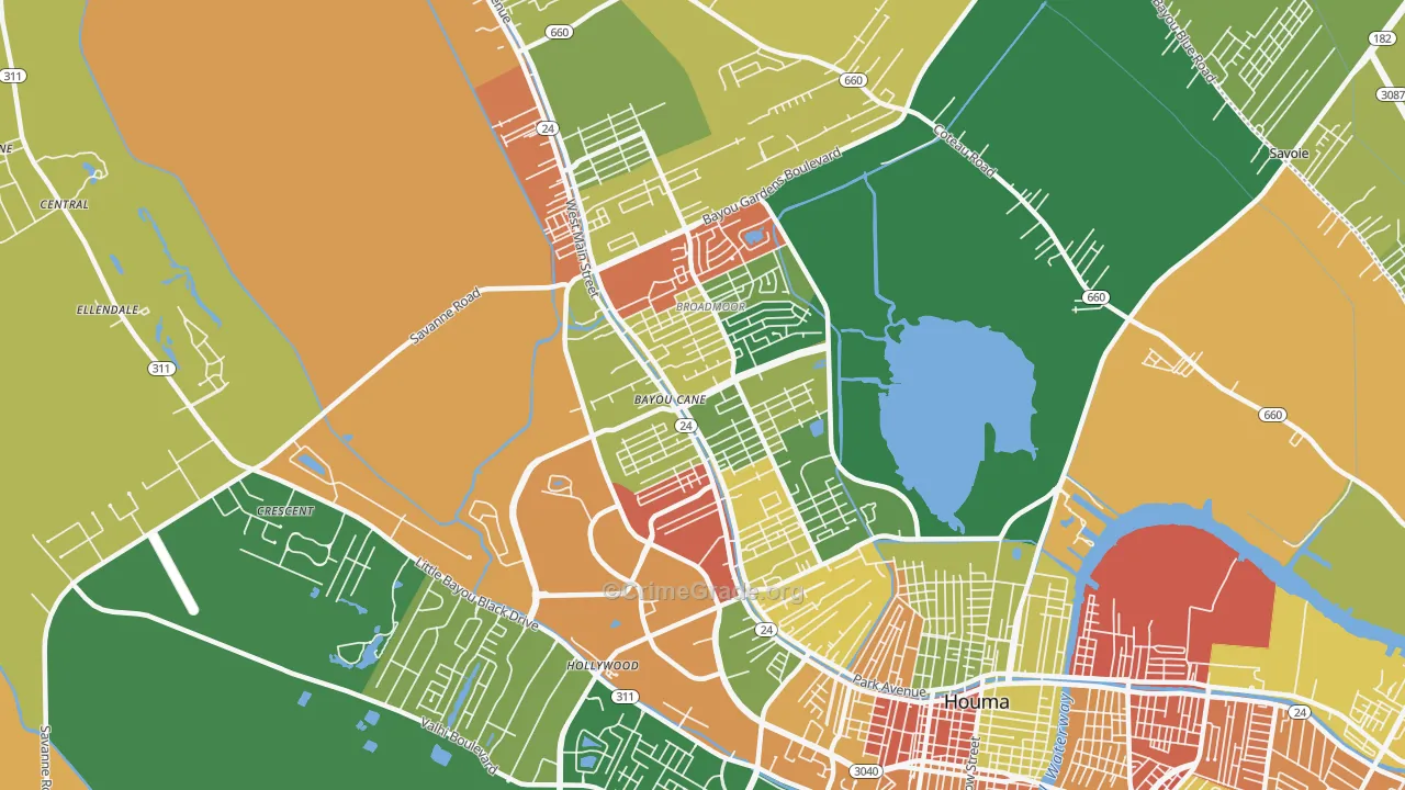 Bayou Cane, LA Map of Assault Rates