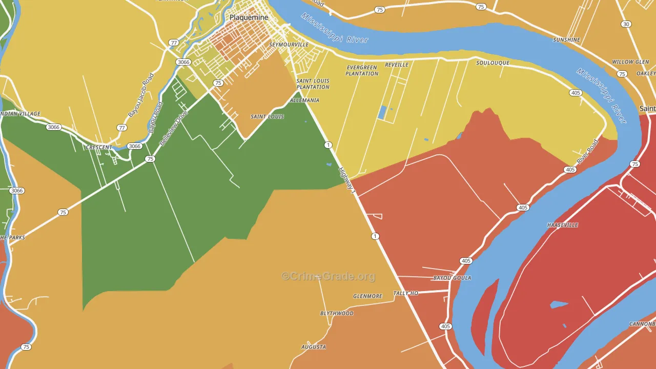 Bayou Goula, LA Map of Assault Rates