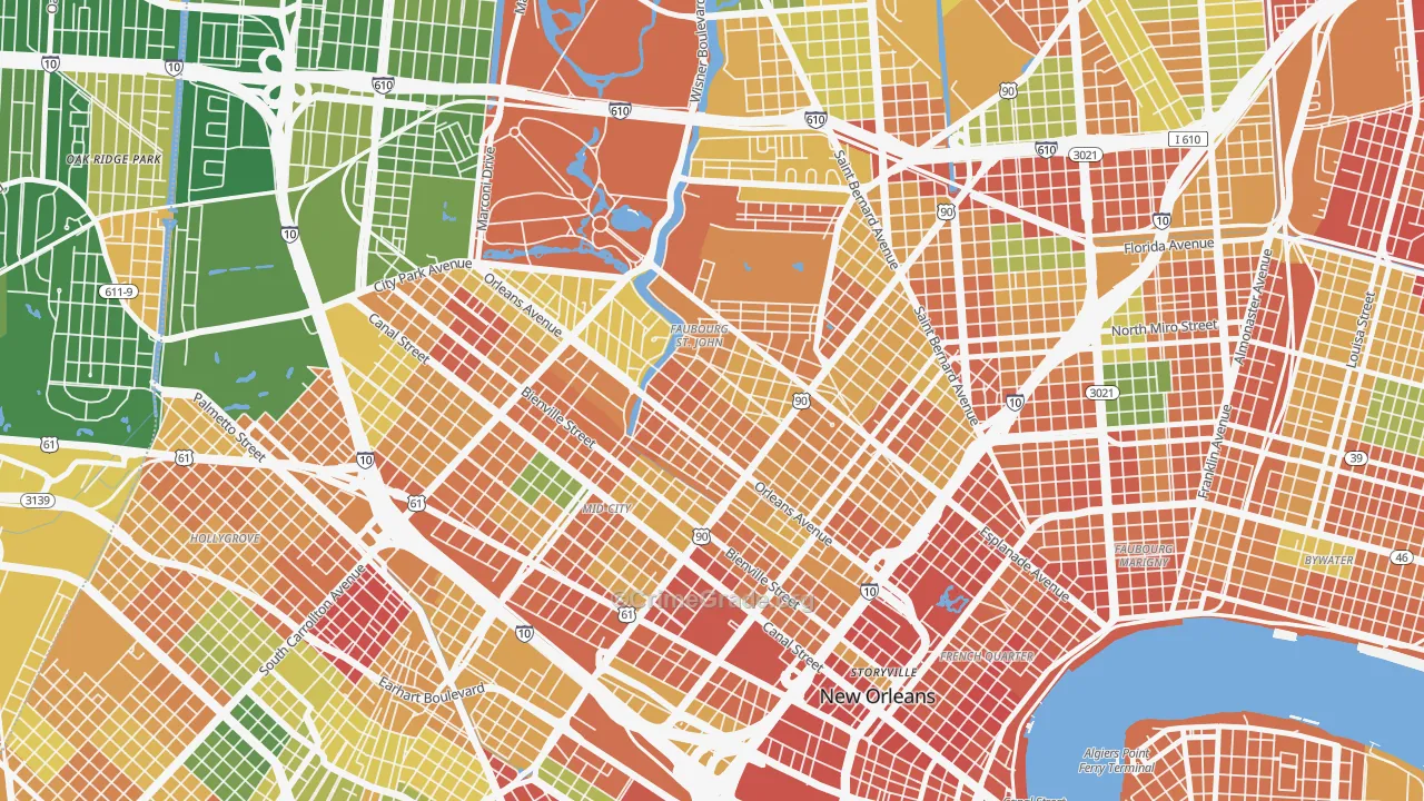 Bayou St John, New Orleans, LA Map of Assault Rates