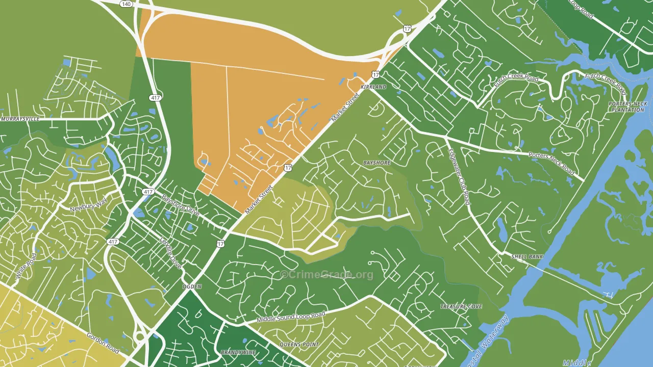 Bayshore, Wilmington, NC Map of Assault Rates
