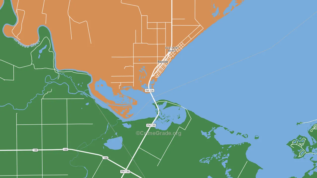 Bayside, TX Map of Assault Rates