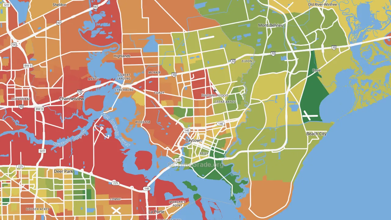 Baytown, TX Map of Assault Rates