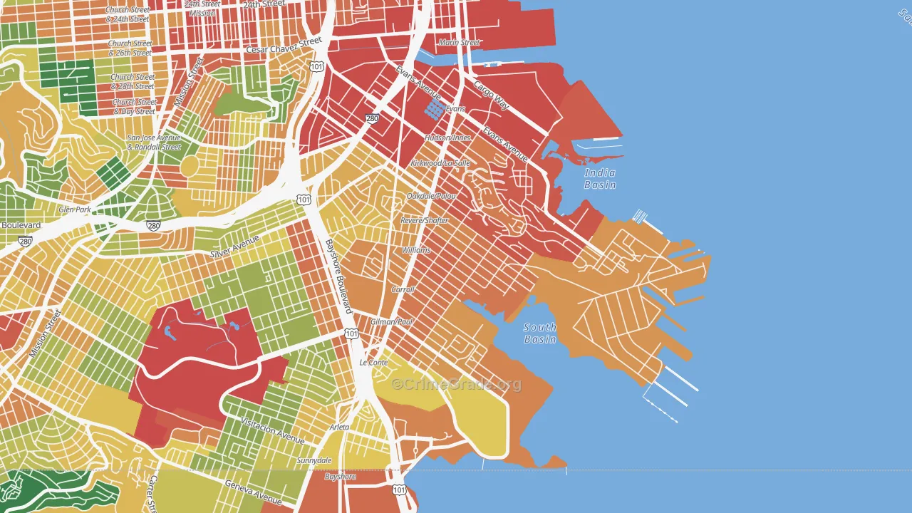 Bayview, San Francisco, CA Map of Assault Rates