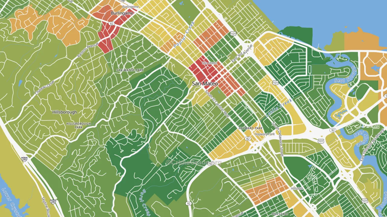 Baywood-Aragon, San Mateo, CA Map of Assault Rates