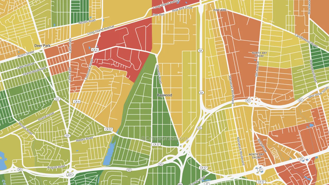 Baywood, NY Map of Assault Rates