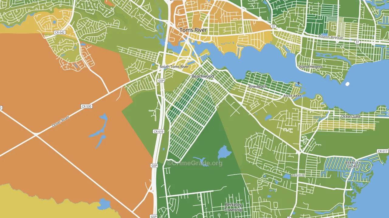Beachwood, NJ Map of Assault Rates