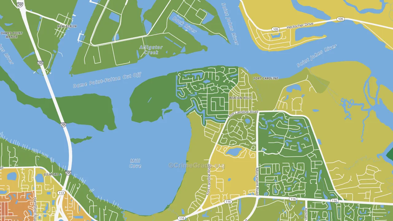 Beacon Hills and Harbour, Jacksonville, FL Map of Assault Rates