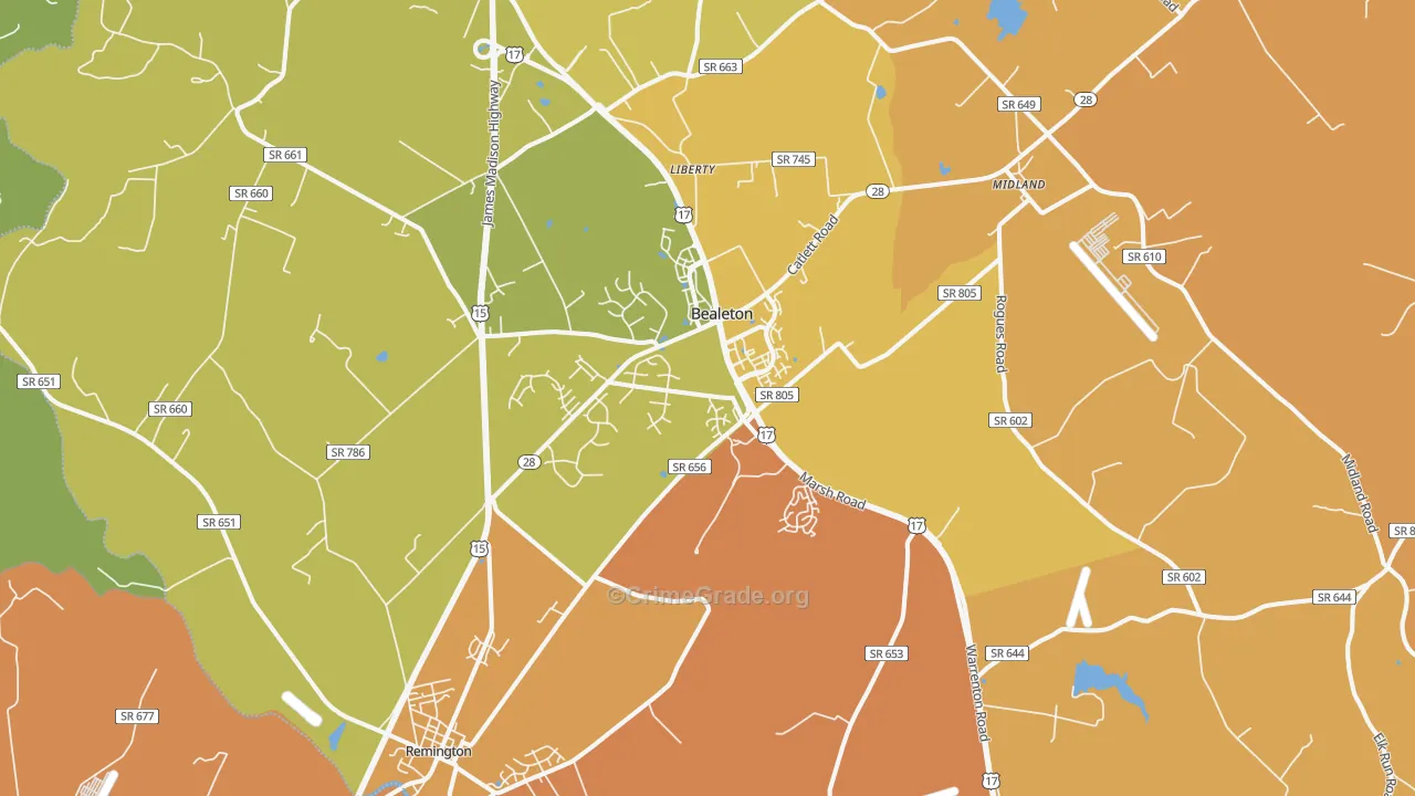 Bealeton, VA Map of Assault Rates