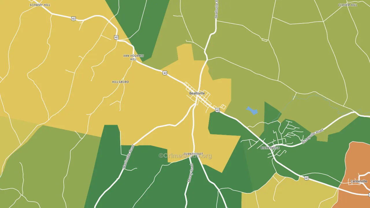 Beallsville, PA Map of Assault Rates