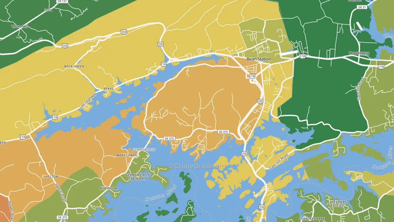 Bean Station, TN Map of Assault Rates