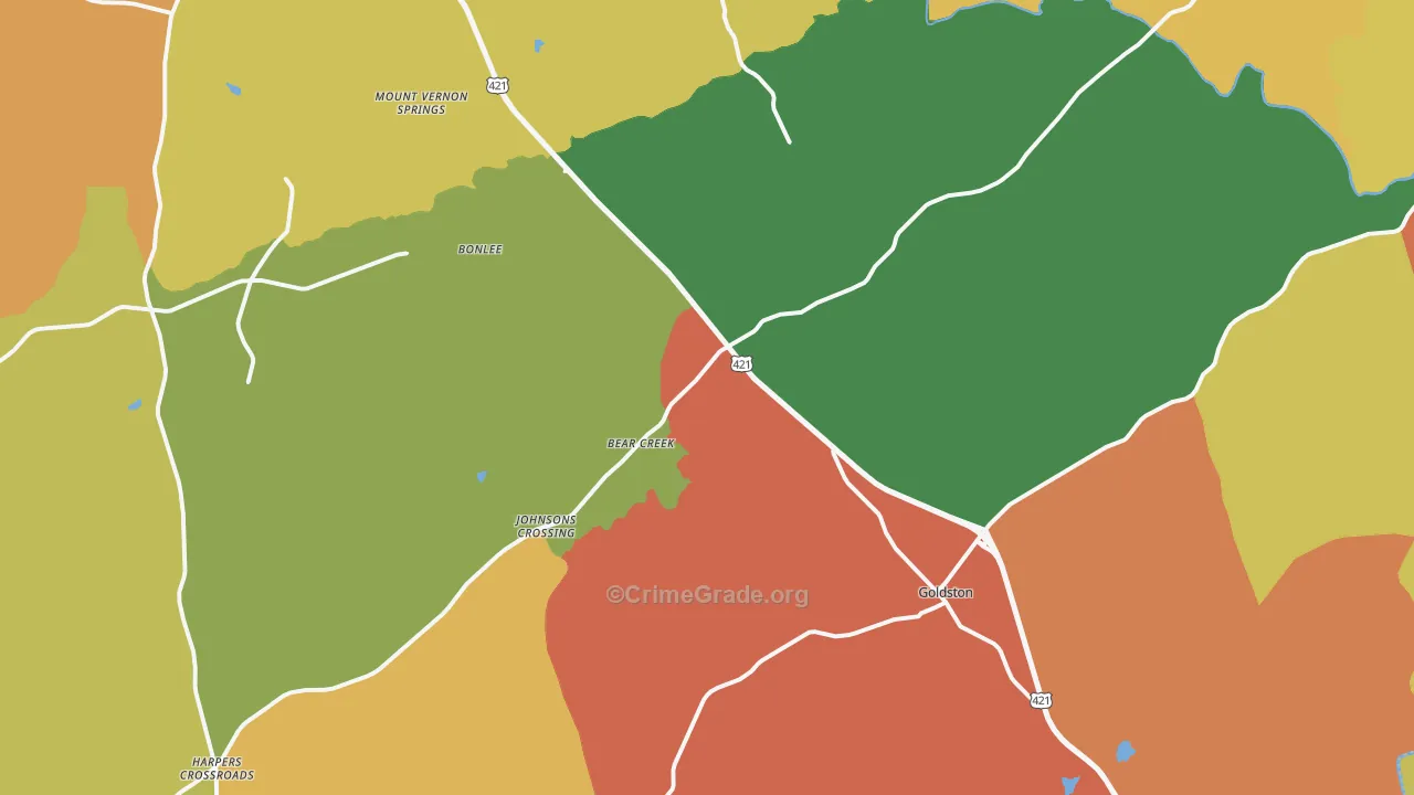 Bear Creek, NC Map of Assault Rates