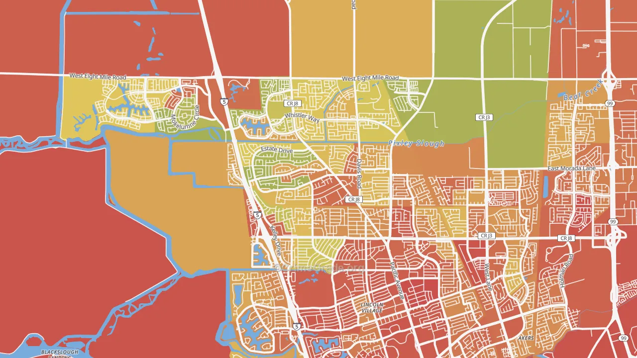 Bear Creek, Stockton, CA Map of Assault Rates