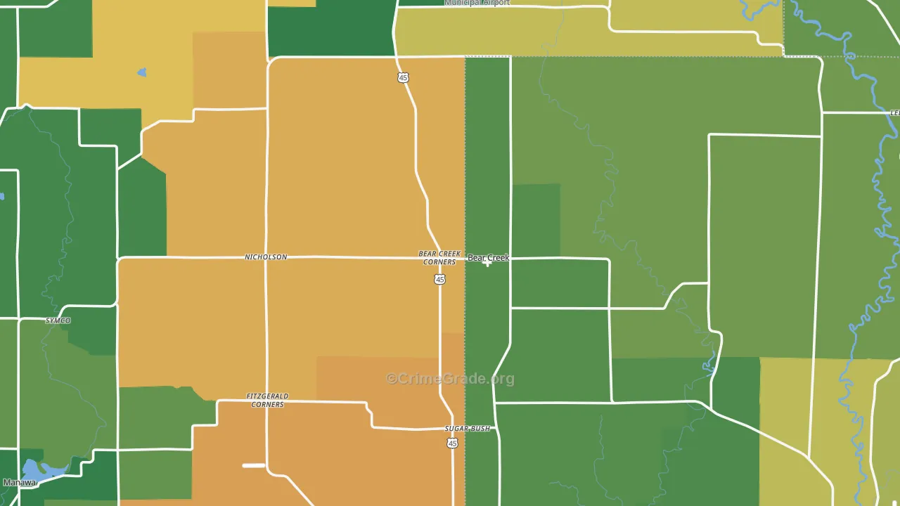 Bear Creek, WI Map of Assault Rates