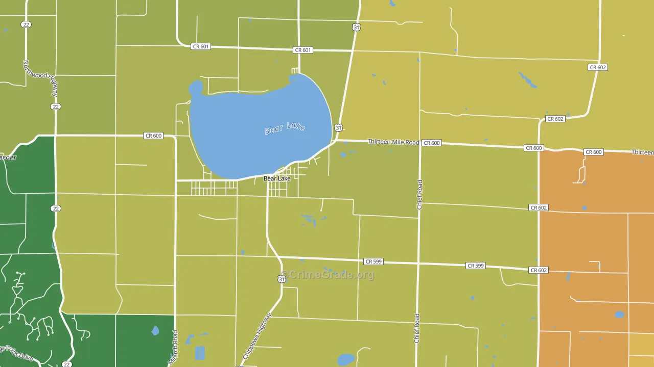 Bear Lake, MI Map of Assault Rates