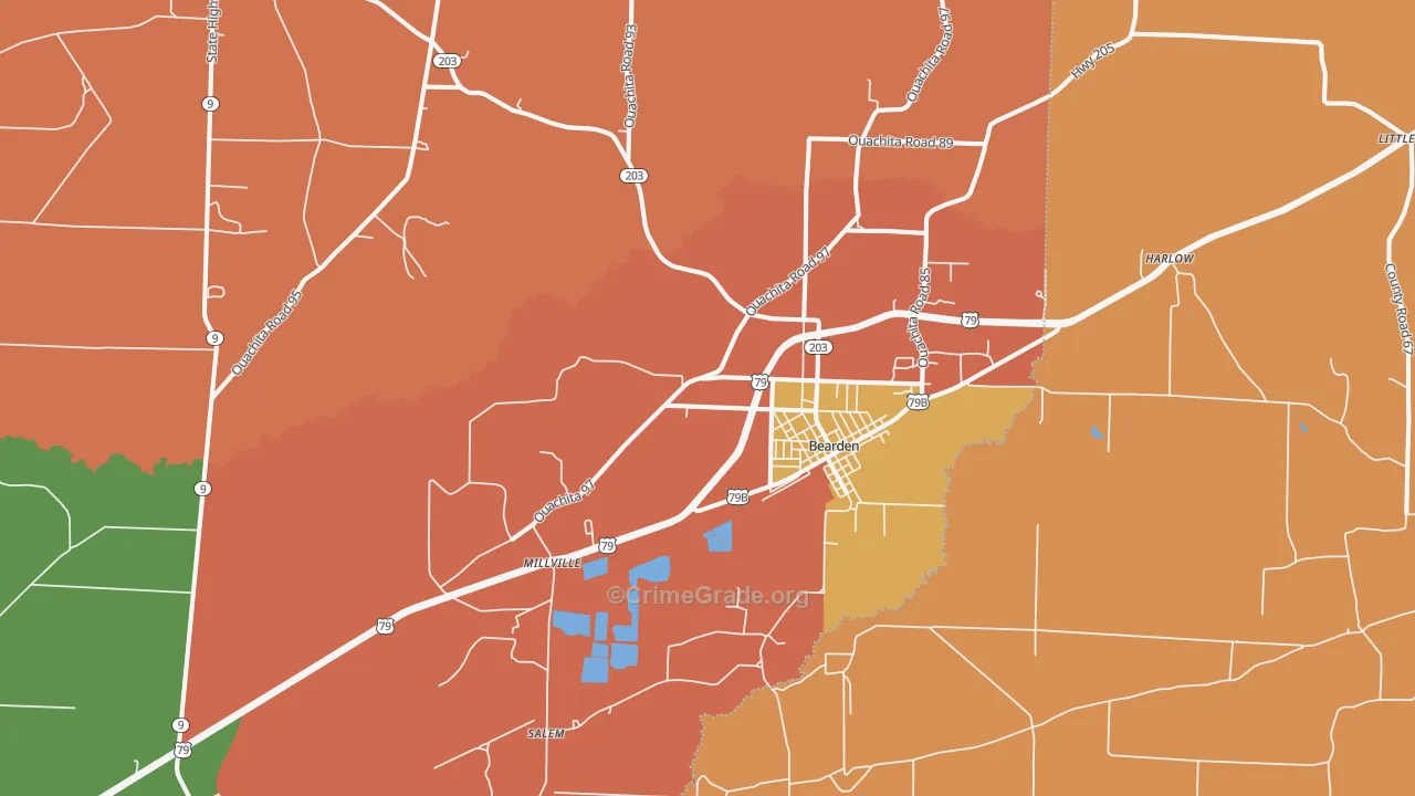 Bearden, AR Map of Assault Rates