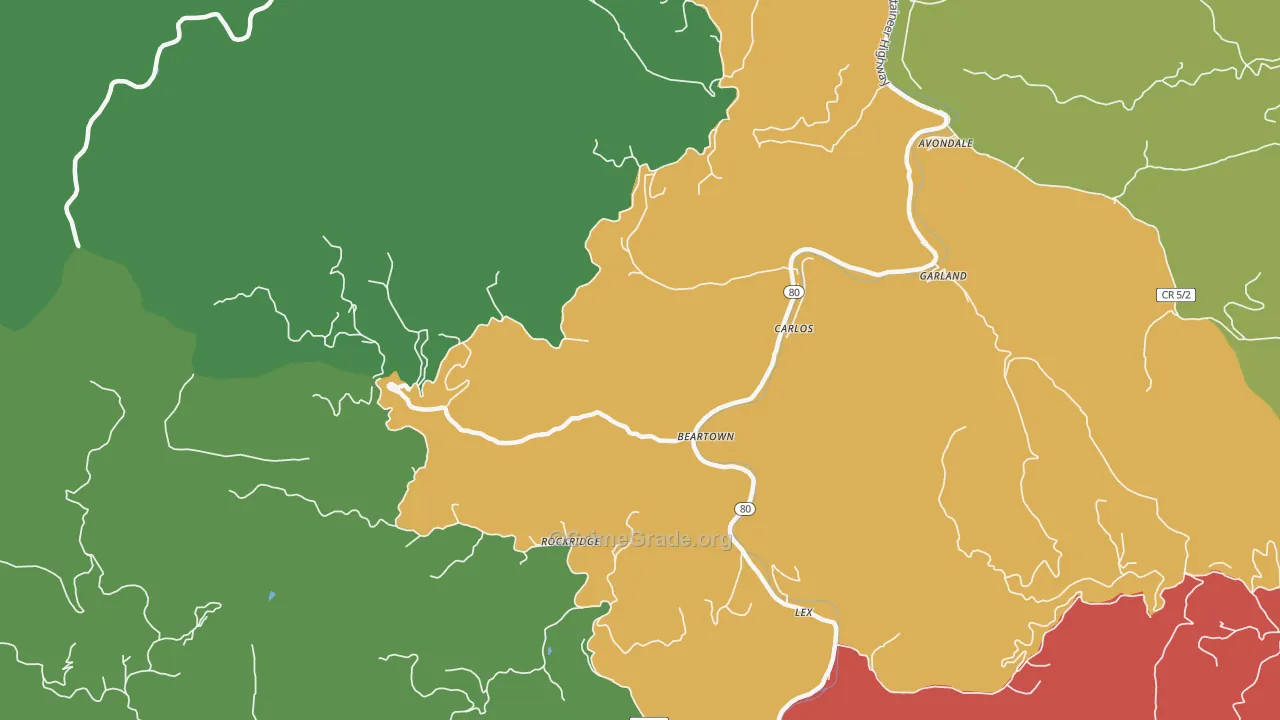 Beartown, WV Map of Assault Rates