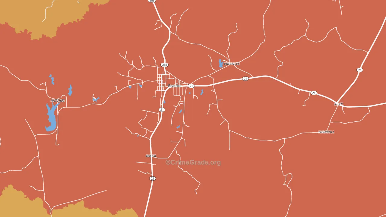 Beatrice, AL Map of Assault Rates