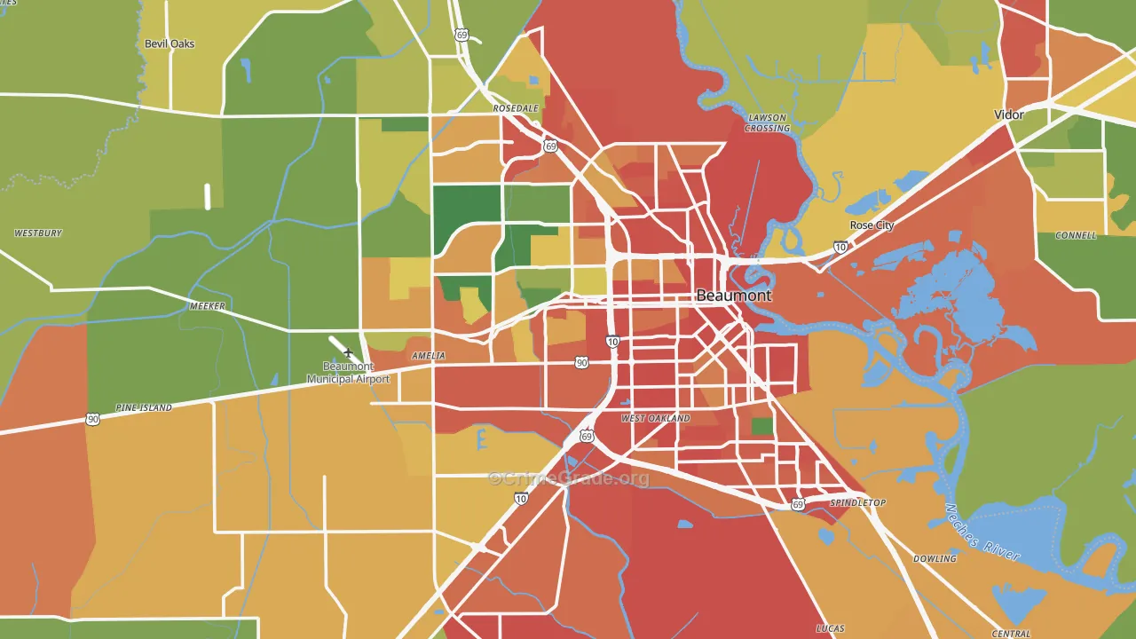 Beaumont, TX Map of Assault Rates
