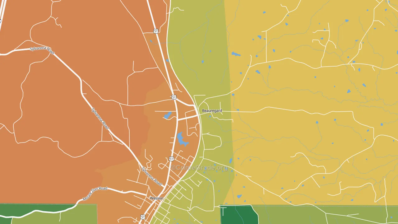 Beauregard, MS Map of Assault Rates