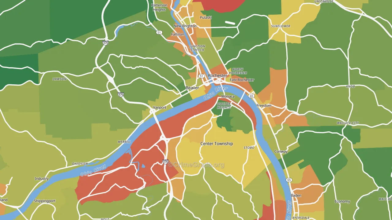 Beaver County, PA Map of Assault Rates