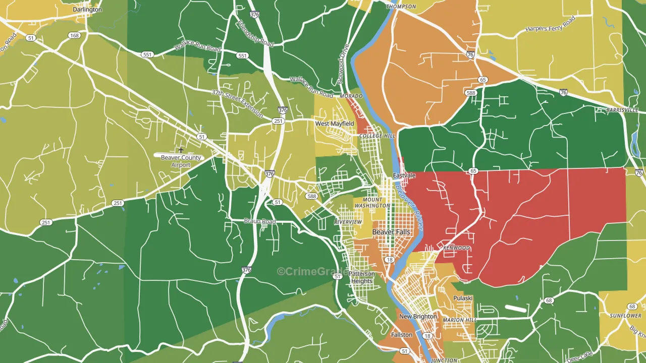 Beaver Falls, PA Map of Assault Rates