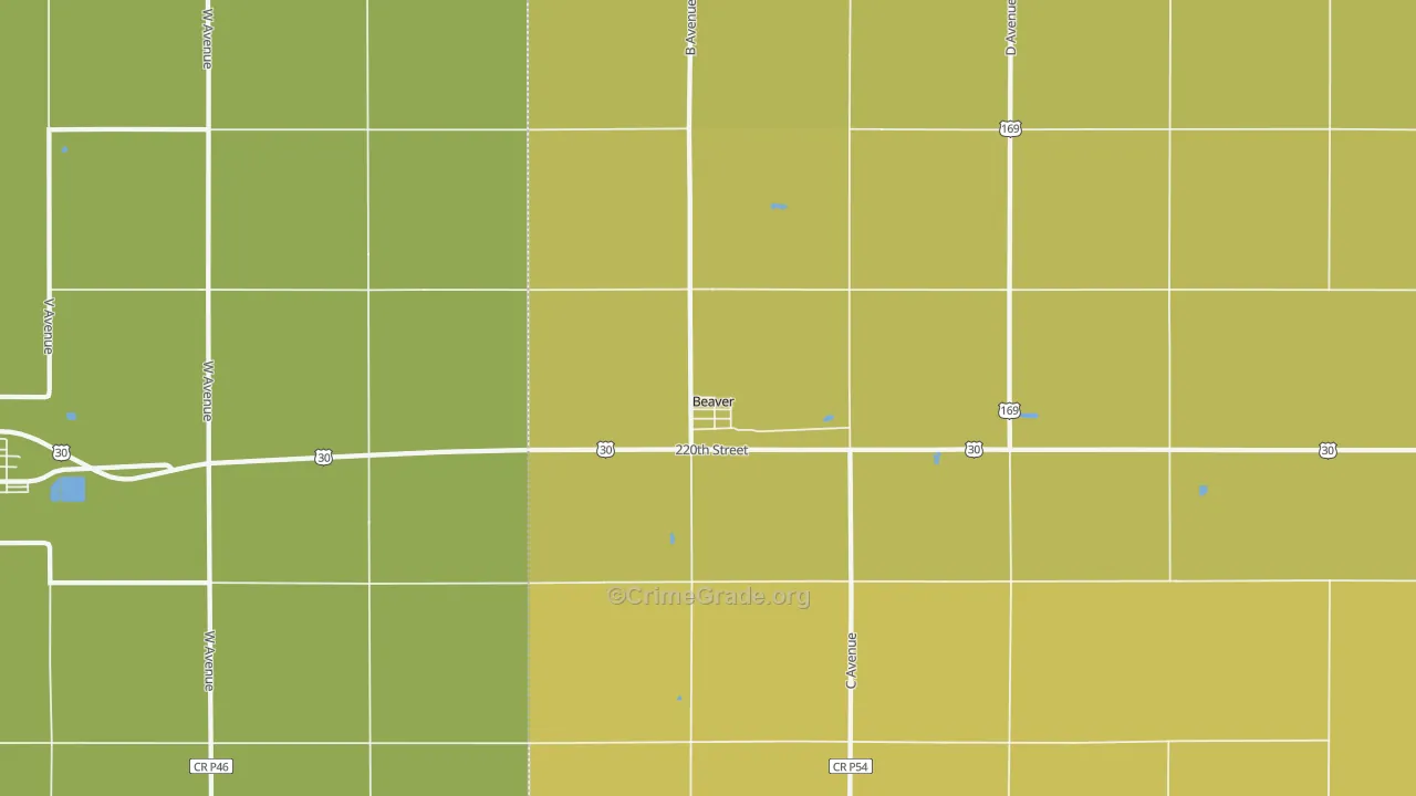Beaver, IA Map of Assault Rates