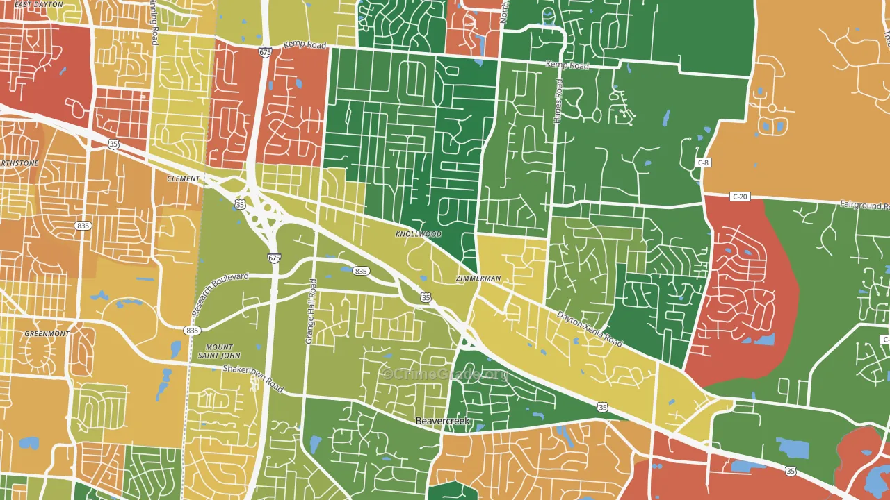 Beavercreek, OH Map of Assault Rates