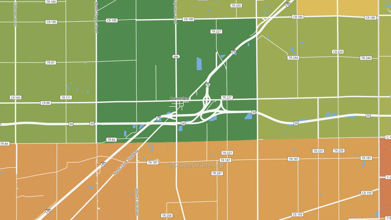 Beaverdam, OH Map of Assault Rates