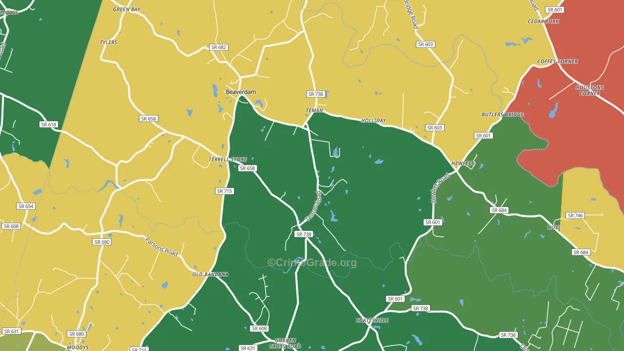 Beaverdam, VA Map of Assault Rates
