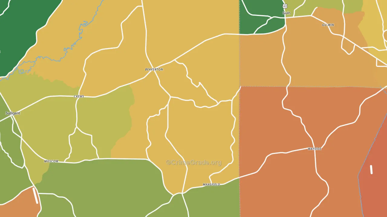 Beaverton, AL Map of Assault Rates
