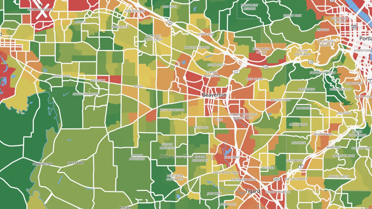 Beaverton, OR Map of Assault Rates