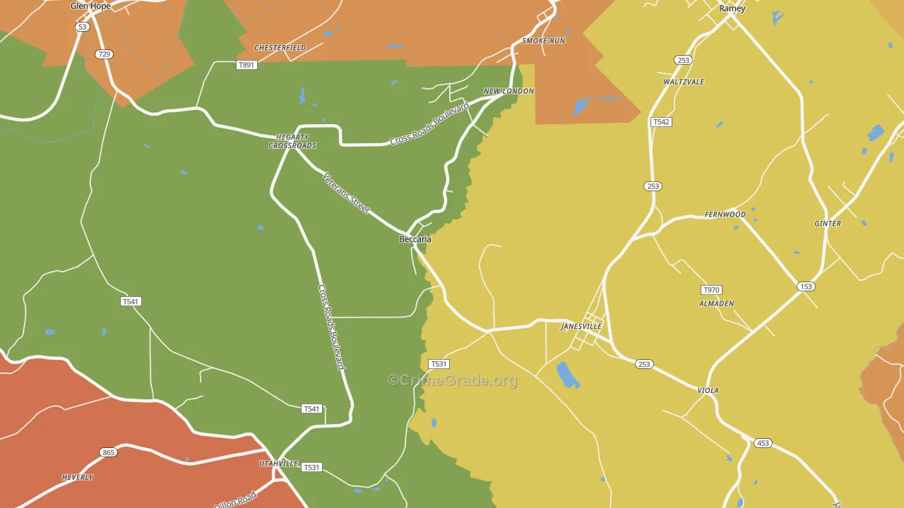 Beccaria, PA Map of Assault Rates