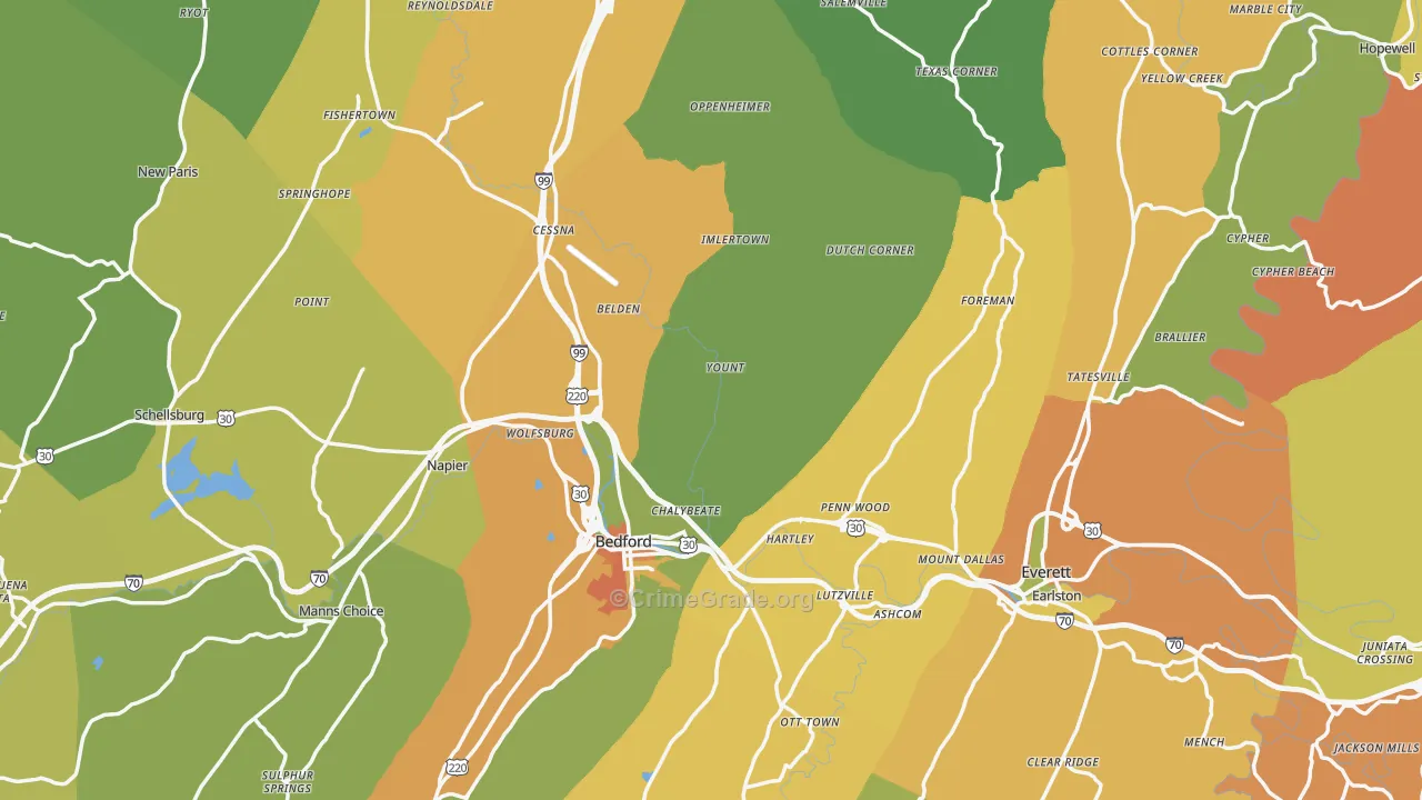 Bedford County, PA Map of Assault Rates