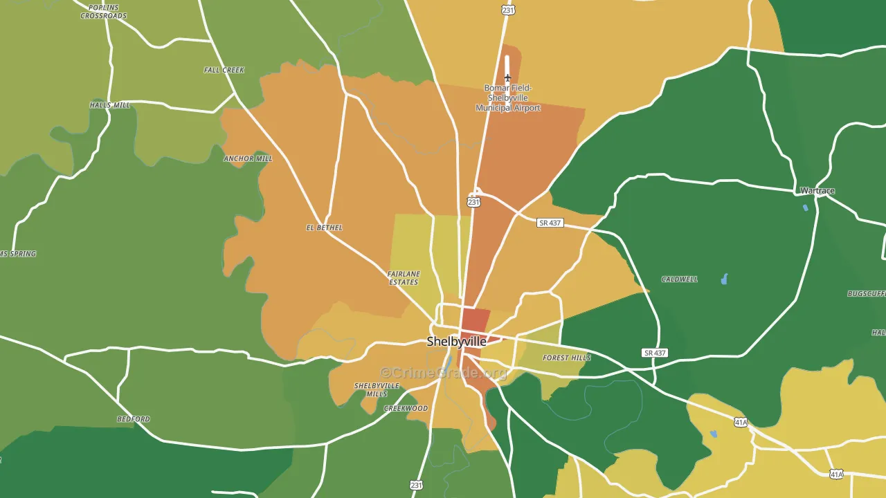 Bedford County, TN Map of Assault Rates