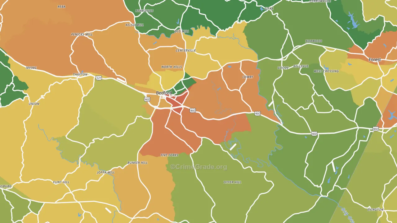 Bedford County, VA Map of Assault Rates
