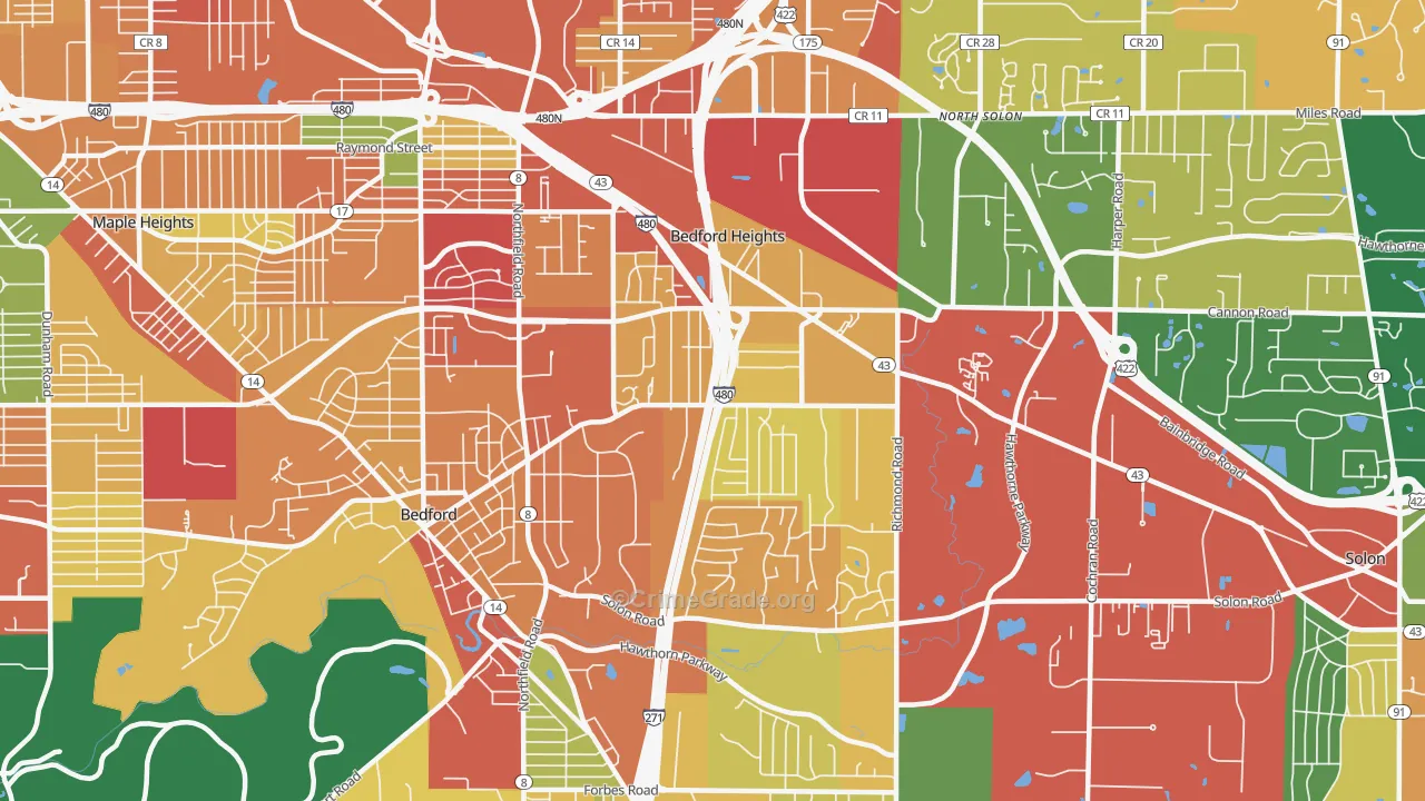 Bedford Heights, OH Map of Assault Rates