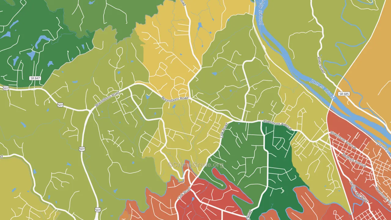 Bedford Hills, Lynchburg, VA Map of Assault Rates